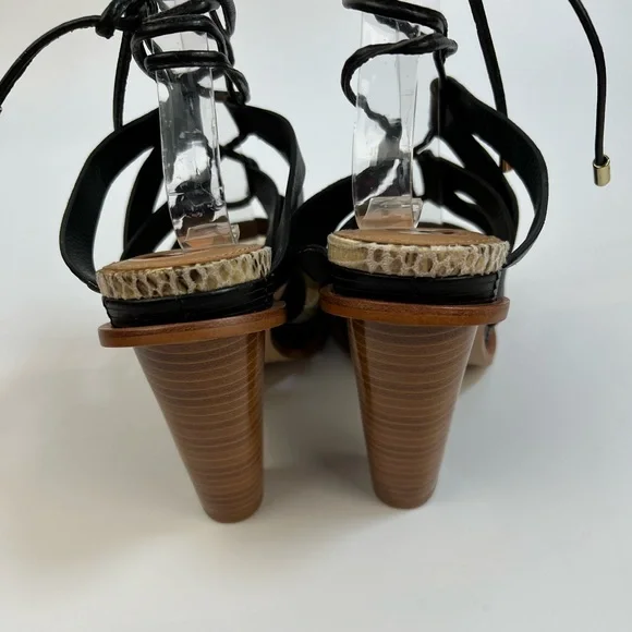 Calvin Klein Penelope Black Leather Strappy Lace-Up Block Heel Sandals 7 - Picture 5 of 14
